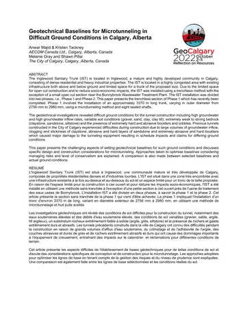 Más sobre Bases Geotécnicas para la Microtunelización en Condiciones de Suelo Difíciles en Calgary, Alberta