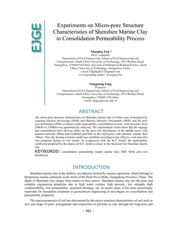 Más sobre Experimentos sobre las Características de la Estructura de Micro-poros de la Arcilla Marina de Shenzhen en.